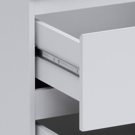 Commode 2 tiroirs blanc detail tiroir ouvert glissiere metal interieur blanc vue rapprochee - mobilier decoration pack mobilier LMNP