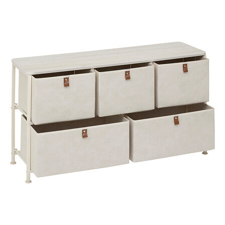Commode basse 5 tiroirs beige