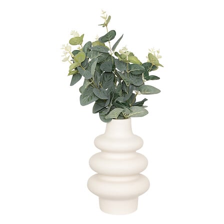 Composition decorative eucalyptus avec vase en ceramique blanc empile 38cm - accessoire decoration pack mobilier LMNP