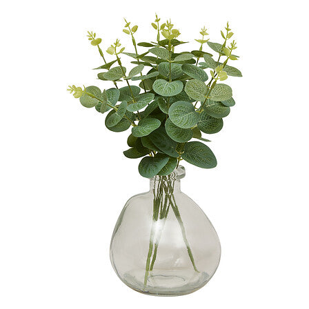 Composition decorative eucalyptus avec vase en verre transparent 35cm - accessoire decoration pack mobilier LMNP