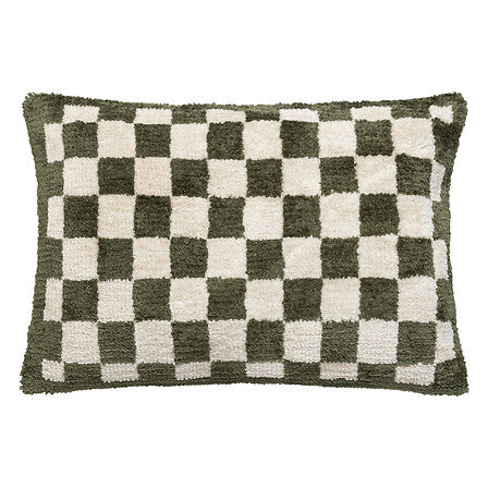 Coussin damier 38 x 58 cm tufte kaki