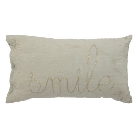 Coussin rectangle double gaze de coton vert 50x30cm inscription smile brodee - accessoire decoration pack mobilier LMNP