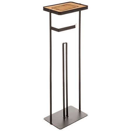 Derouleur WC avec reserve et support telephone noir vue ensemble structure metal plateau bambou sur pied - accessoire decoration pack mobilier LMNP
