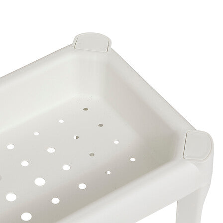 Desserte 3 niveaux en plastique blanc detail panier superieur perfore vue rapprochee rangement cuisine salle de bain - mobilier decoration pack mobilier LMNP