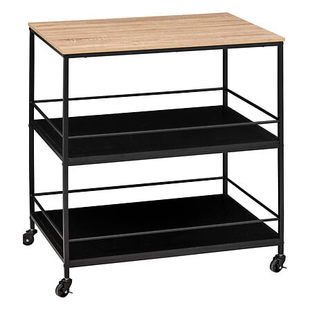 Desserte grand modele 3 niveaux avec roulettes plateau bois structure metal noir etageres style industriel cuisine - mobilier decoration pack mobilier LMNP