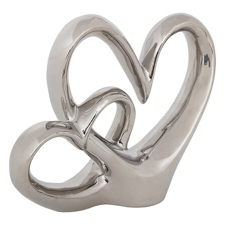 Double cœur déco haut 16,5 cm résine