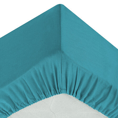 Drap housse 1 personne 90 x 190 cm avec bonnet 30 cm coton bleu canard