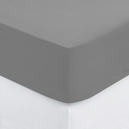 Drap housse 1 personne 90 x 190 cm avec bonnet 30 cm coton gris