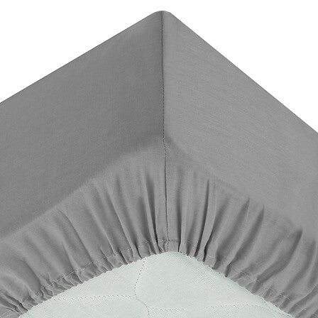 Drap housse 1 personne 90 x 190 cm avec bonnet 30 cm coton gris