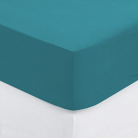 Drap housse 2 personnes 160 x 200 cm avec bonnet 30 cm coton bleu canard