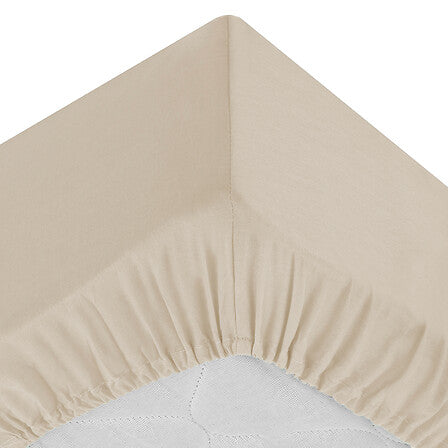 Drap housse 180x200 cm beige sable vue detail coin elastique - linge de lit LMNP