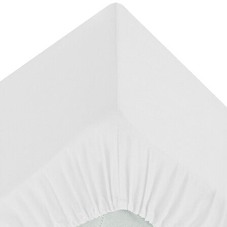 Drap housse 180x200 cm blanc vue detail coin elastique - linge de lit LMNP