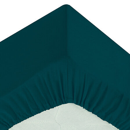 Drap housse 180x200 cm bleu canard vue détail coin élastique - linge de lit LMNP