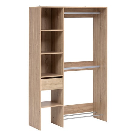 Dressing avec 2 penderies effet bois vue de face complete etageres barre de penderie et espace rangement - mobilier decoration pack mobilier LMNP