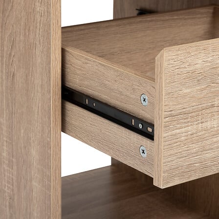 Dressing avec 2 penderies effet bois detail tiroir ouvert glissiere metal et charnieres vue rapprochee - mobilier decoration pack mobilier LMNP