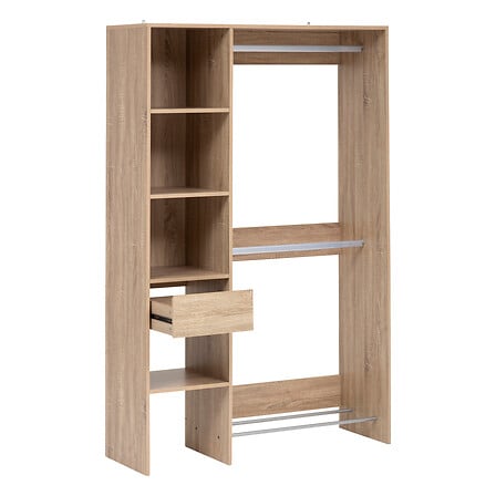 Dressing avec 2 penderies effet bois vue interieure ouverte etageres tiroir et espaces penderie - mobilier decoration pack mobilier LMNP