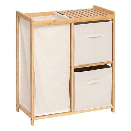 Étagère Tidy Box avec 1 panier à linge et 2 paniers de rangement bambou beige