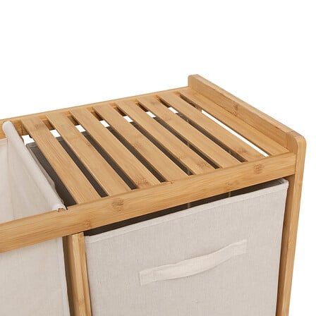Étagère Tidy Box avec 1 panier à linge et 2 paniers de rangement bambou beige