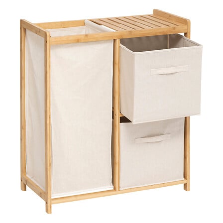 Étagère Tidy Box avec 1 panier à linge et 2 paniers de rangement bambou beige