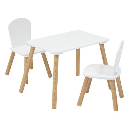 Ensemble table enfant 58x38cm blanc et bois naturel avec 2 chaises assorties pieds bois - mobilier decoration pack mobilier LMNP