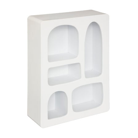 Etagere murale a niches en bois blanc 65cm compartiments formes variees arche rectangle carre - rangement decoration pack mobilier LMNP