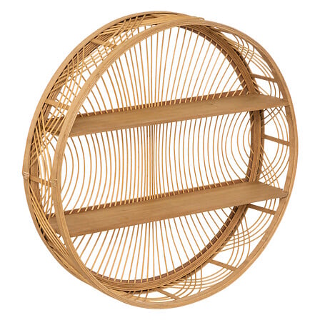 Etagere murale ronde en bois naturel style rotin 70cm avec etageres interieures - rangement decoration pack mobilier LMNP