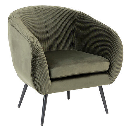 Fauteuil velours kaki