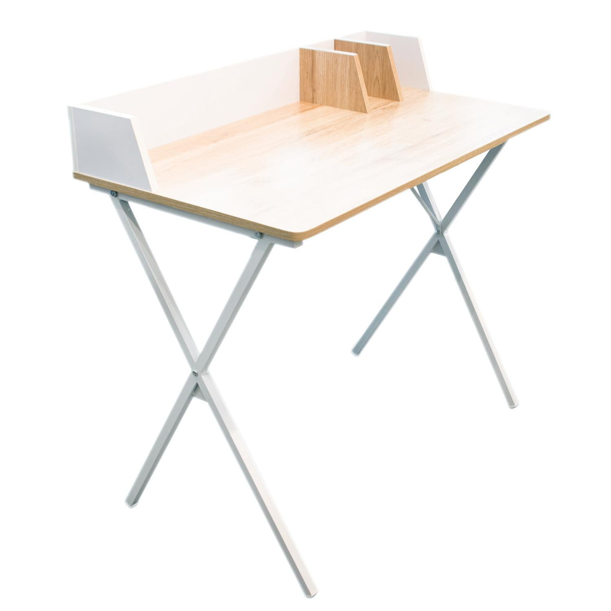 Bureau Brice blanc et bois pieds croisés