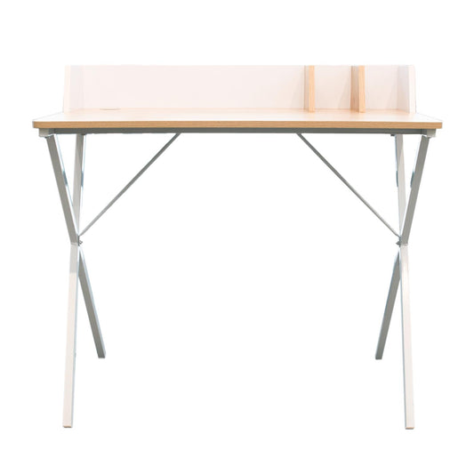 Bureau Brice blanc et bois pieds croisés