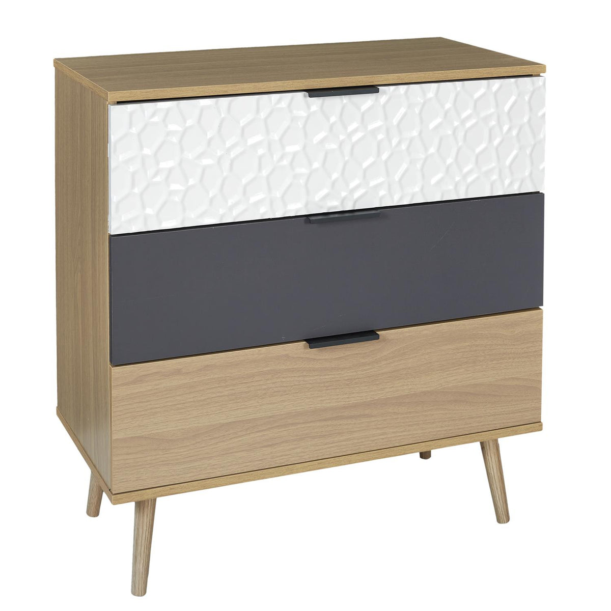 Commode 3 tiroirs Sven bois blanc et gris anthracite