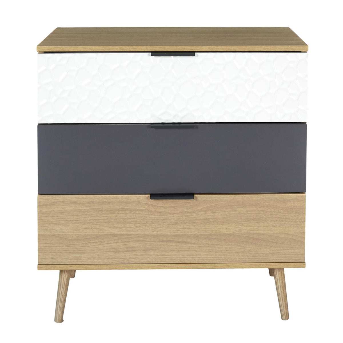 Commode 3 tiroirs Sven bois blanc et gris anthracite