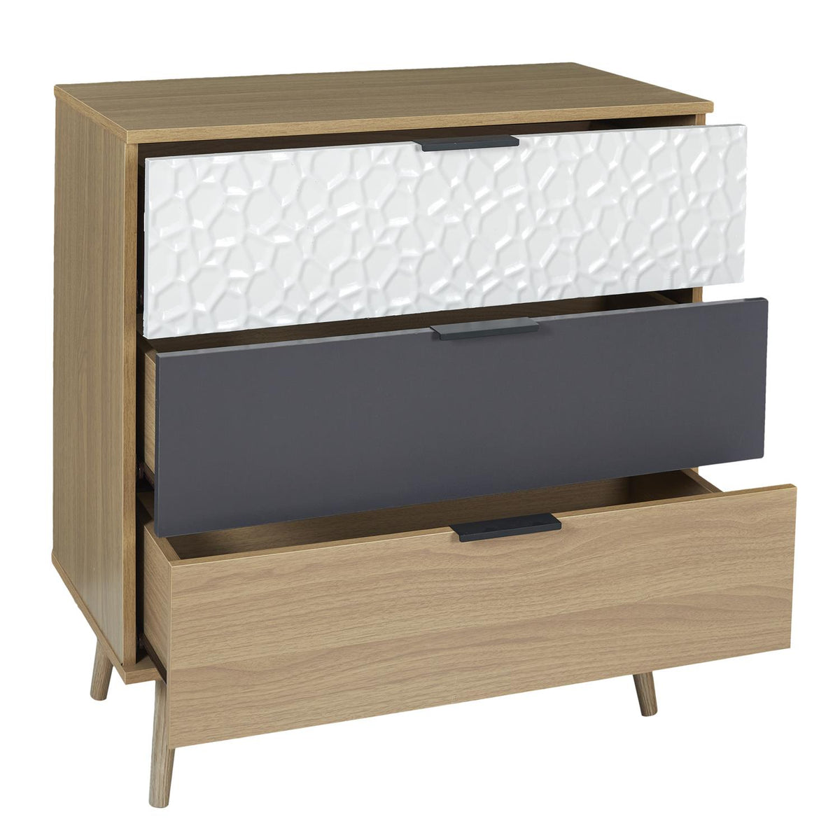 Commode 3 tiroirs Sven bois blanc et gris anthracite