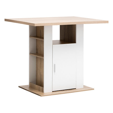 Ilot de cuisine avec rangement MDF naturel et blanc