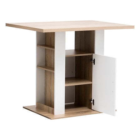 Ilot de cuisine avec rangement MDF naturel et blanc
