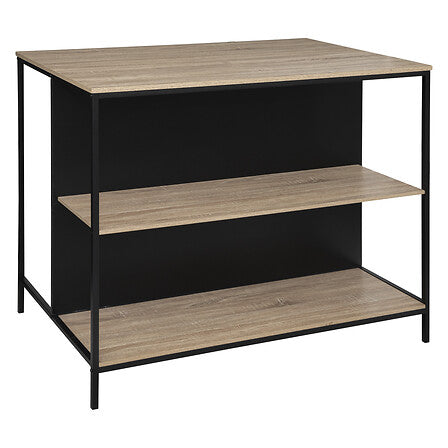 Ilot bar avec rangement metal noir et etageres bois 95x70x115cm vue de face deux niveaux style industriel - mobilier decoration pack mobilier LMNP