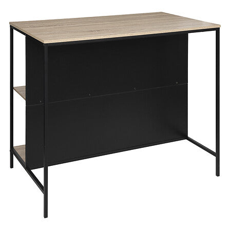 Ilot bar avec rangement metal noir et plateau bois 95x70x115cm vue arriere etageres ouvertes style industriel - mobilier decoration pack mobilier LMNP