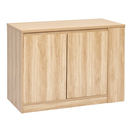 Ilot central 2 portes et 6 niches effet bois vue de face portes fermees finition bois naturel plan de travail cuisine - mobilier decoration pack mobilier LMNP