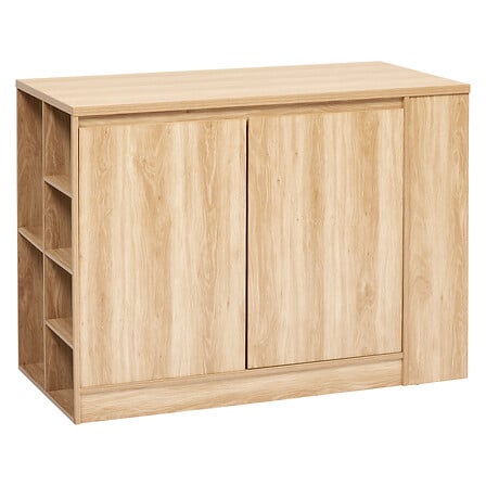 Ilot central 2 portes et 6 niches effet bois vue trois quarts portes fermees niches laterales bois naturel cuisine - mobilier decoration pack mobilier LMNP