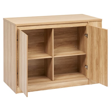 Ilot central 2 portes et 6 niches effet bois vue portes ouvertes niches interieures structure bois naturel cuisine - mobilier decoration pack mobilier LMNP
