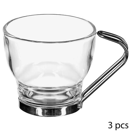 Lot de 3 mugs 11 cl verre et métal