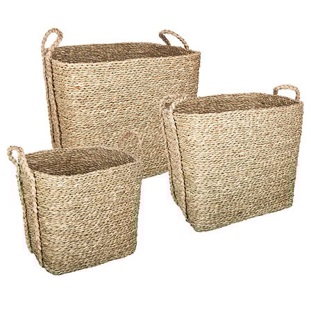 Lot de 3 paniers rectangles Kilian grand modèle roseau naturel