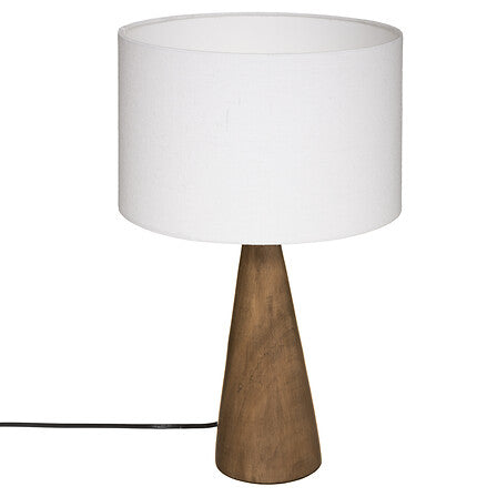 Lampe a poser pied conique en bois avec abat-jour cylindrique blanc - luminaire chambre pack mobilier LMNP
