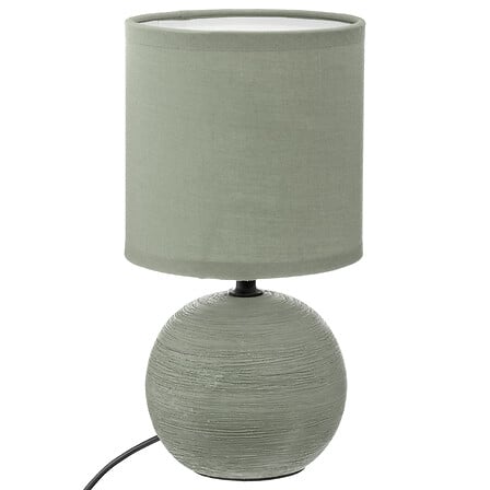 Lampe a poser boule striee ceramique kaki avec abat-jour assorti - luminaire chambre pack mobilier LMNP