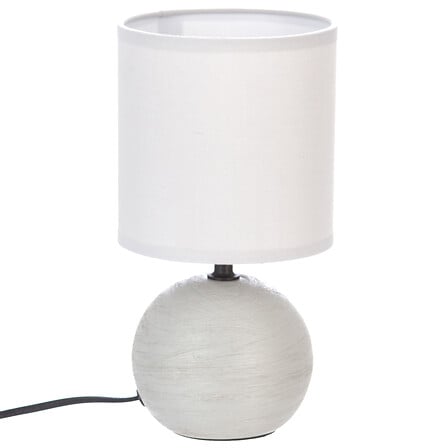 Lampe a poser boule striee en ceramique 25cm gris clair avec abat-jour blanc - luminaire decoration pack mobilier LMNP