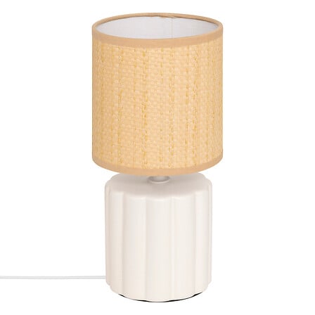 Lampe a poser ceramique blanche avec abat-jour textile tresse - luminaire chambre pack mobilier LMNP