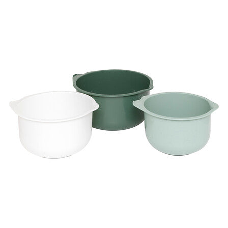 Lot de 3 bols a mixer emboitables trois tailles blanc vert fonce vert clair avec bec verseur cuisine patisserie - accessoire decoration pack mobilier LMNP