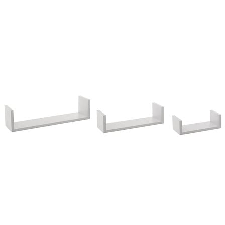 Lot de 3 etageres murales avec bordure blanc trois tailles croissantes pour cadres photos et decoration - rangement decoration pack mobilier LMNP