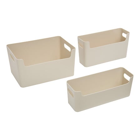 Lot de 3 paniers organiseurs beige trois tailles differentes poignees laterales rangement cuisine salle de bain dressing - rangement decoration pack mobilier LMNP