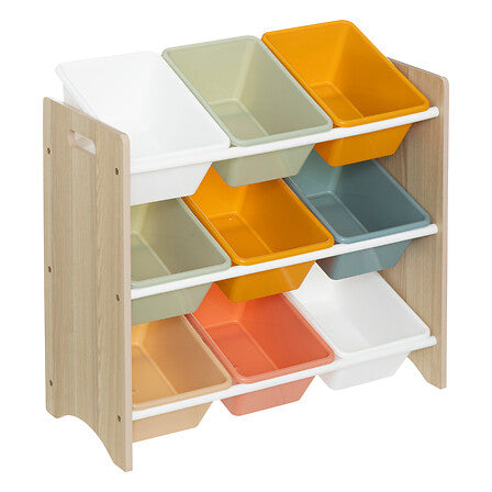 Meuble de rangement enfant avec 9 bacs multicolores orange vert bleu blanc structure bois 60x29x66cm - mobilier decoration pack mobilier LMNP