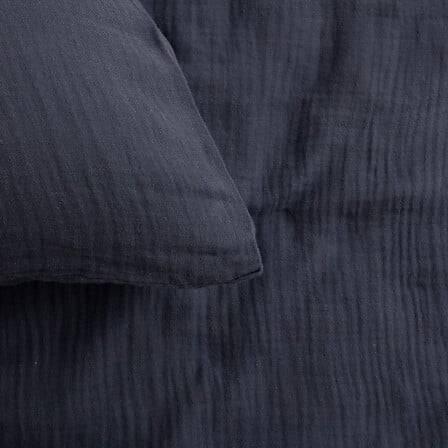 Parure de lit 240 x 220 cm double gaze de coton bleu